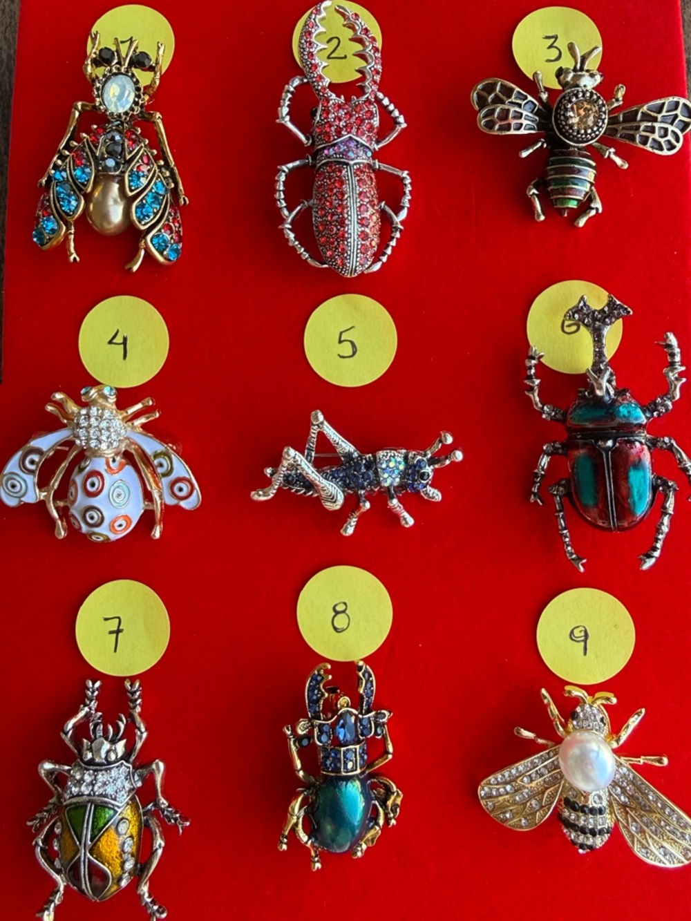 Assorted Decorative Insect Brooches — Multicolor Enamel & Crystal